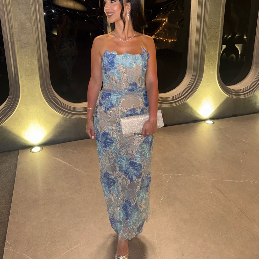 BRONX AND BANCO Jasmine Maraya Strapless Sequined Midi Dress - Powder Blue - Picture 6 of 10